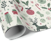 グリーン魅力的&レッドトナカイ ラッピングペーパー (ロールコーナー)