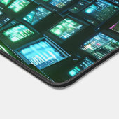 グリーン鮮やかとブルーのハイテク・ハッカーの隠れ家 デスクマット (コーナー)