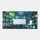 グリーン鮮やかとブルーのハイテク・ハッカーの隠れ家 デスクマット (キーボード&マウス)