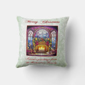 グリーン鮮やかグリッターステンドグラス居心地の良い暖炉 クッション (裏面)