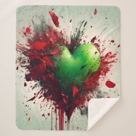 グリーン鮮やかハートバースト シェルパブランケット