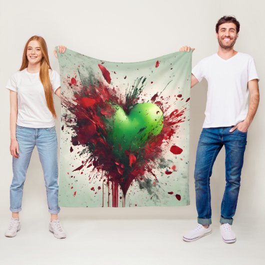 グリーン鮮やかハートバースト フリースブランケット (インサイチュ)
