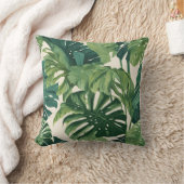 グリーン鮮やかラッシュパーム離れズ&モンステラ クッション (ブランケット)