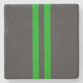 グリーン鮮やか炭素繊維スタイルレースストライプ ストーンコースター (正面)