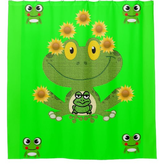 グリーン黄色のカエルの子どものショーカーテン シャワーカーテン (正面)