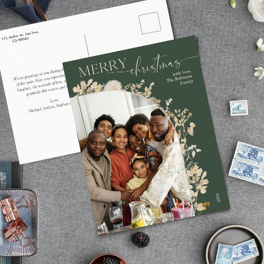 グリーン1エレガントフォトアーチメリークリスマス ポストカード