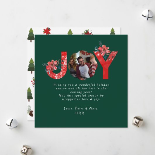 グリーン1フォトジョイシンプルカスタムクリスマス シーズンカード (正面/裏面インサイチュ)