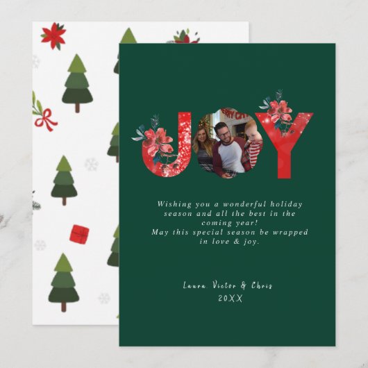 グリーン1フォトジョイシンプルカスタムクリスマス シーズンカード (正面/裏面)