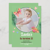 グリーン1th誕生日バタフライ招待状と写真 招待状 (正面/裏面)