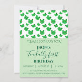 グリーン1th誕生日パーティー男の赤ちゃんカエル 招待状 (正面)