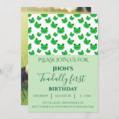 グリーン1th誕生日パーティー男の赤ちゃんカエル 招待状 (正面/裏面)