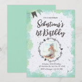 グリーン1th誕生日招待状 招待状 (正面/裏面)