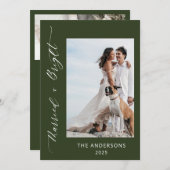 グリーン2フォトブライト結婚したズ結婚クリスマス サンキューカード (正面/裏面)