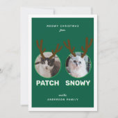 グリーン2ペットフォトマイオウィクリスマスホリデーカード シーズンカード (正面)