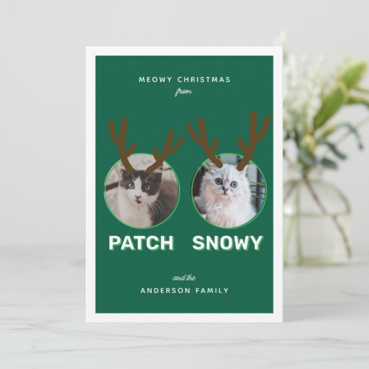 グリーン2ペットフォトマイオウィクリスマスホリデーカード シーズンカード (スタンド正面)