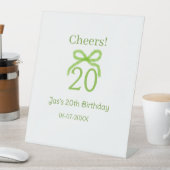 グリーン20歳の誕生日リボン水彩名前太字レトロ 台座サイン (インサイチュ)