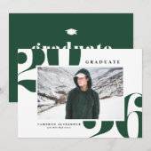 グリーン2025はっきりしたタイポグラフィ写真卒業 案内状 (正面/裏面)