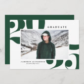 グリーン2025はっきりしたタイポグラフィ写真卒業 案内状 (正面/裏面)