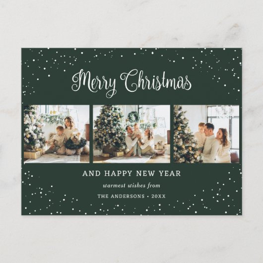 グリーン3フォトコラージュ雪ミニマル主義者 シーズンポストカード (正面)