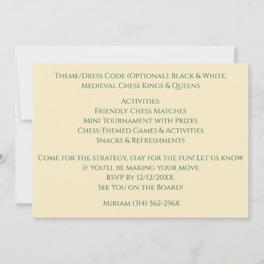 グリーン30th誕生日パーティーチェス王 招待状 (裏面)
