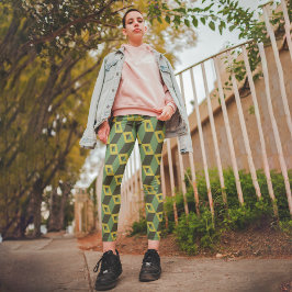 グリーン3Dスクウェアカプリレギンス カプリレギンス