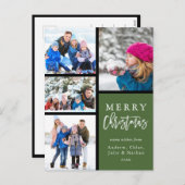 グリーン4フォトコラージュメリーモダンクリスマス シーズンポストカード (正面/裏面)