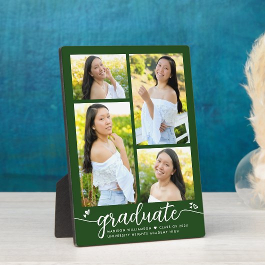 グリーン4写真卒業書道モダンハート フォトプラーク