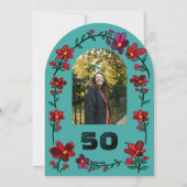 グリーン50歳誕生日パーティー ファンシーな落書き花 招待状 (裏面)