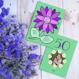 グリーン50誕生日シンプル紫ひまわり 招待状
