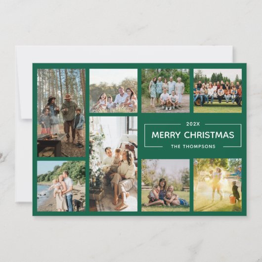 グリーン8写真モダンコラージメリークリスマス シーズンカード (正面)