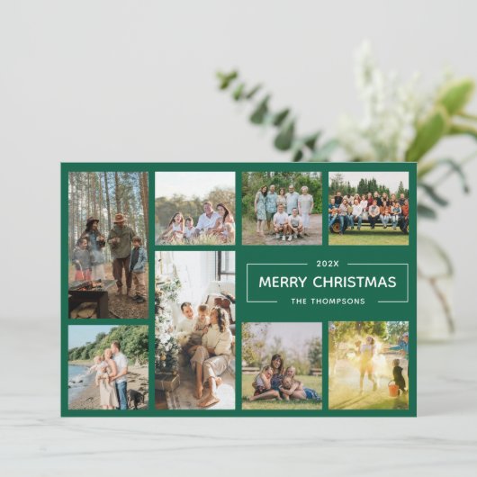グリーン8写真モダンコラージメリークリスマス シーズンカード (スタンド正面)