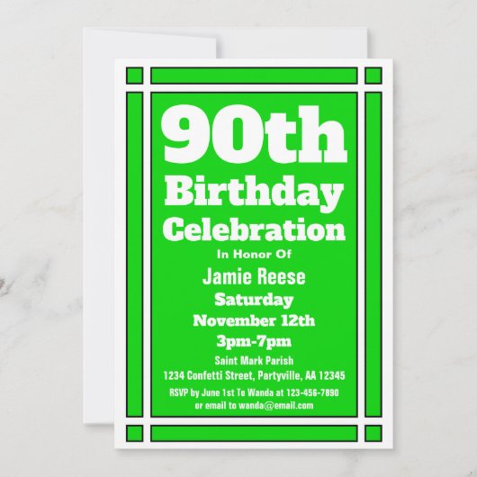 グリーン90th誕生日パーティー 招待状 (正面)