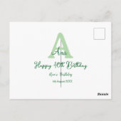 グリーン お名前 モノグラム 現代風 40歳の誕生日おめでとう ポストカード (裏面)