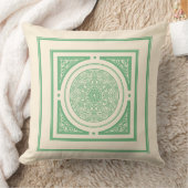 グリーン&アイボリーオリエンタルフローラルパターンピロー#3 クッション (ブランケット)