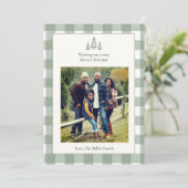 グリーン＆アイボリー　シンプル🎄　ホリデー　ファミリー　フォトカード シーズンカード (スタンド正面)