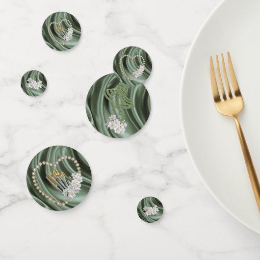 グリーン、アイボリー、ブルー、金ゴールドシルク&パール結婚ズ コンフェッティ (グループ)