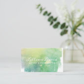 グリーン&アクアウォーターカラー洗芸術的浄 名刺 (スタンド正面)