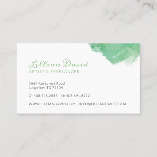 グリーン&アクアウォーターカラー洗芸術的浄 名刺 (裏面)