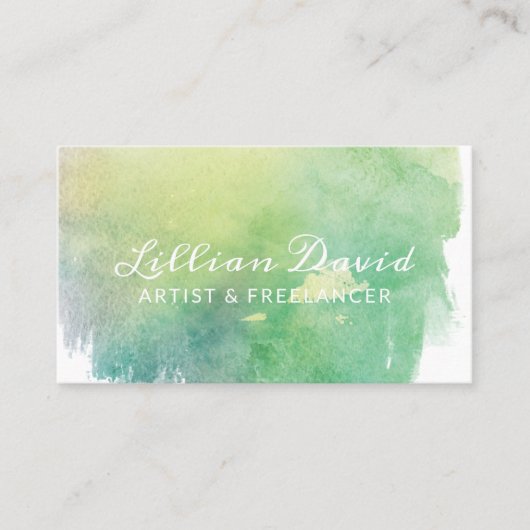 グリーン&アクアウォーターカラー洗芸術的浄 名刺 (正面)
