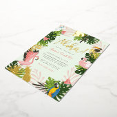 グリーン |アロハハワイ熱帯金ゴールド誕生日パーティー 箔招待状 (回転した状態)