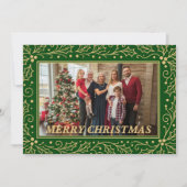 グリーン×アンティークゴールドの家族クリスマス写真 シーズンカード (正面)