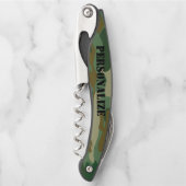 グリーン·アーミー·迷彩柄·カモフラージュ·コルク·スクリュー·オープナー·ギフト ソムリエナイフ (正面)