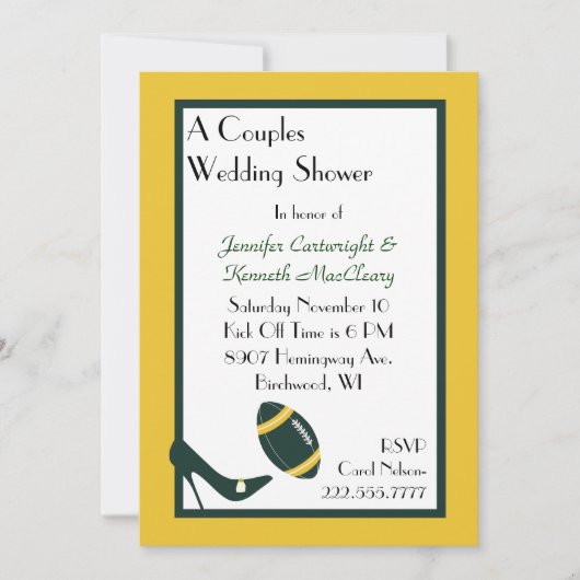 グリーン&イエローサッカーウェディングシャワー招待状 招待状 (正面)