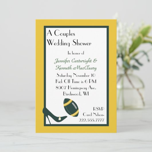 グリーン&イエローサッカーウェディングシャワー招待状 招待状 (スタンド正面)