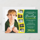 グリーン&イエローフォトフィルムストリップ卒業コラージュ 招待状 (正面)