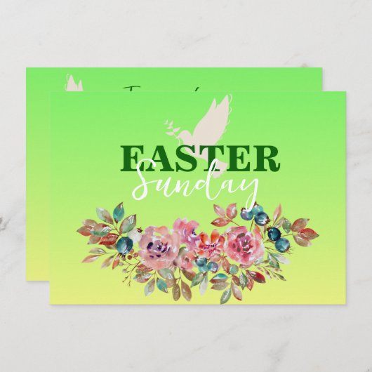 グリーン&イエローフローライースターチャーチ招待状 招待状 (正面/裏面)