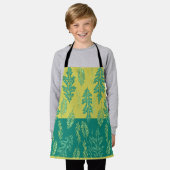 グリーン&イエローリーフデザイン エプロン (着用した状態)