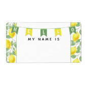 グリーン+イエローレモンツリーこんにちは私の名前はステッカー ラベル (正面)