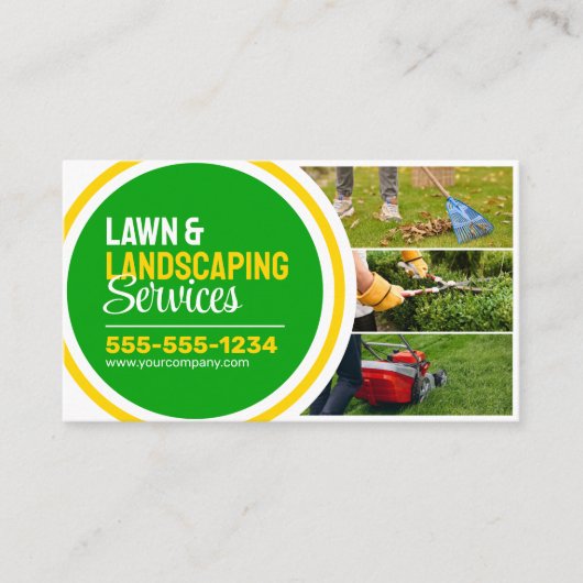 グリーン&イエローローン造園モウィングガーデニング 名刺 (正面)