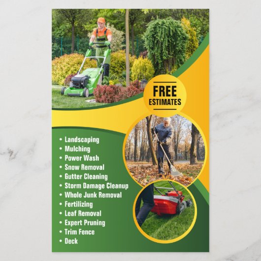 グリーン＆イエロー庭園管理 芝刈り造園 チラシ (裏面)